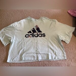adidas Light Mint Green Cropped Logo Tee with Multicolor Logo